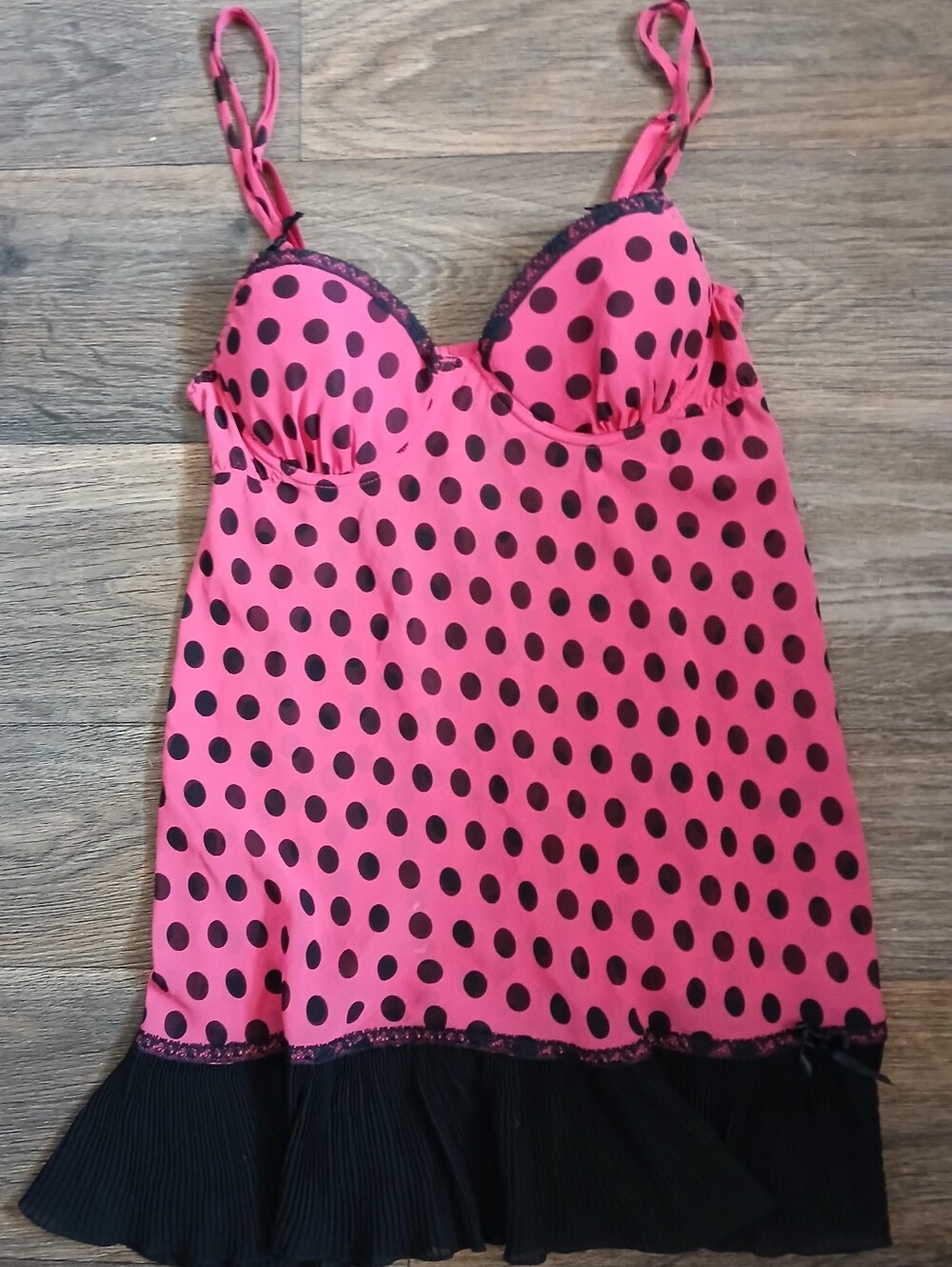 Gilligan & O'Malley Pink and Black Polka Dot Baby Doll Night Dress.